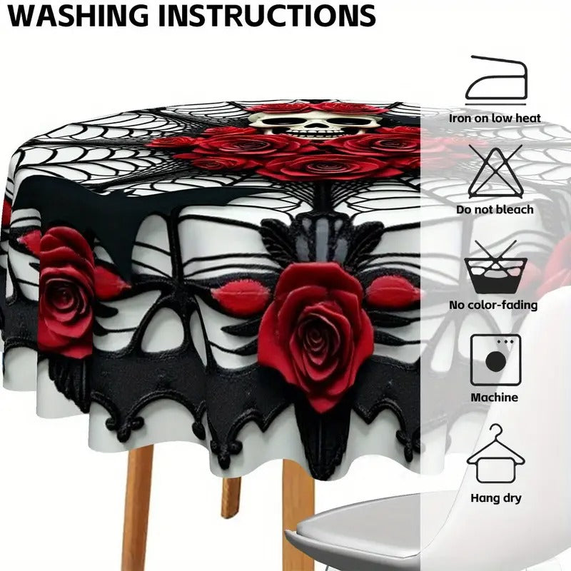 Gothic Skull Roses Round Tablecloth Halloween - Tophatter Daily Deals