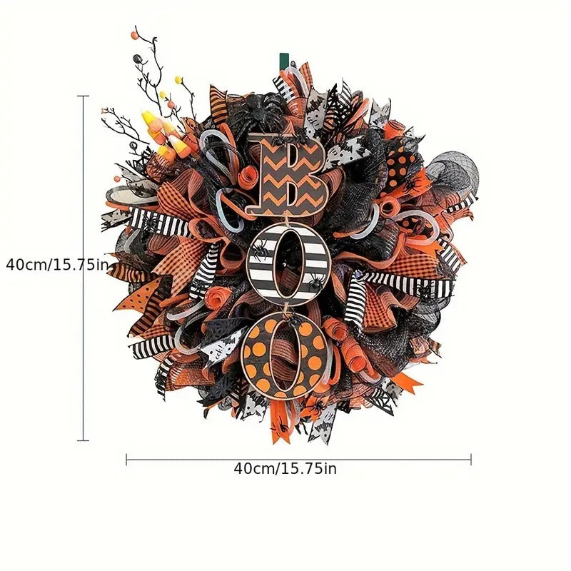 Halloween Mesh Wreath with Boo Design Halloween - Tophatter Daily Deals