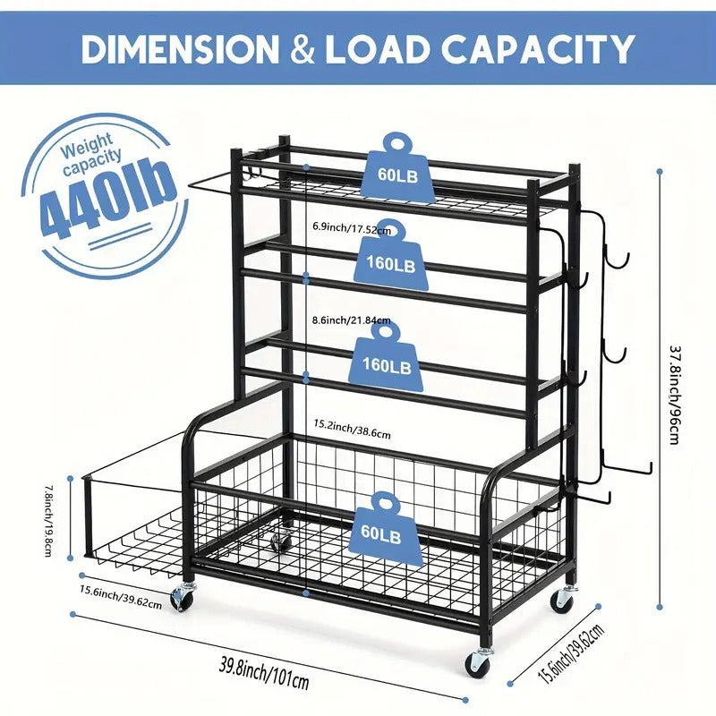 Double-Layer Iron Storage Rack for Sports Equipment Kitchen Utensil Holders & Racks - Tophatter Daily Deals