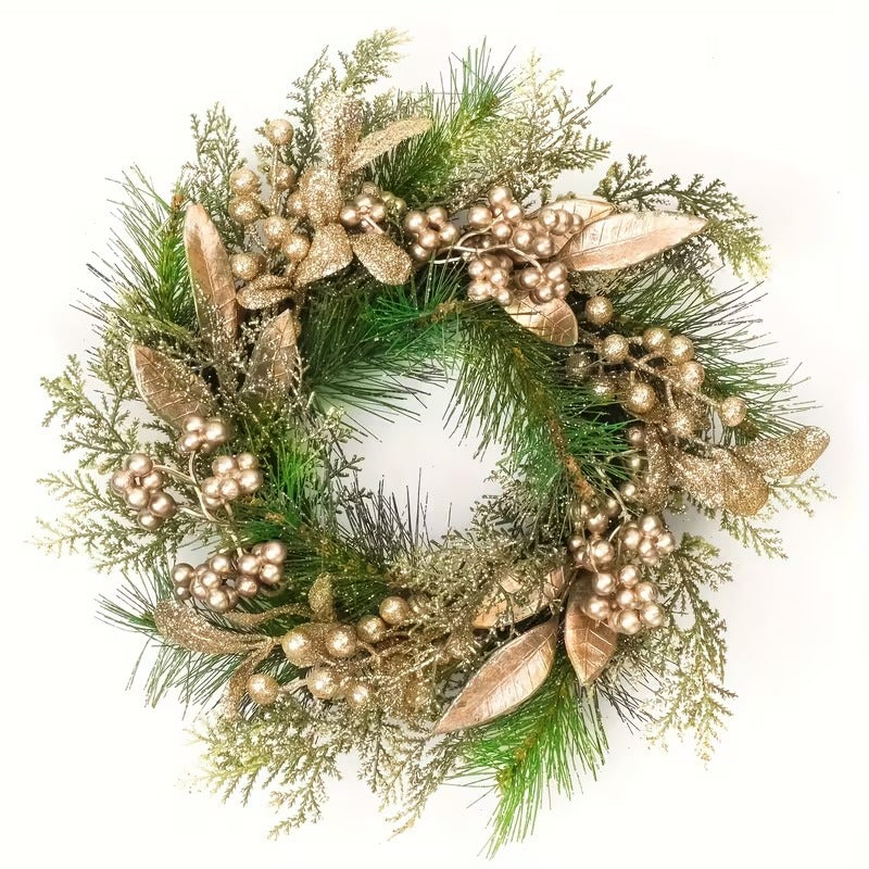 Classic Christmas Wreath Golden Leaves and Berries Occasions > Christmas > Christmas Wreaths & Garlands - Tophatter Daily Deals