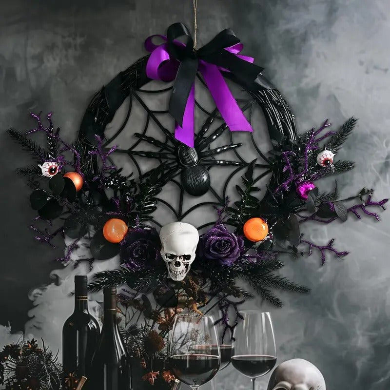 Halloween Wreath Skull and Purple Flower Door Decor Halloween - Tophatter Daily Deals