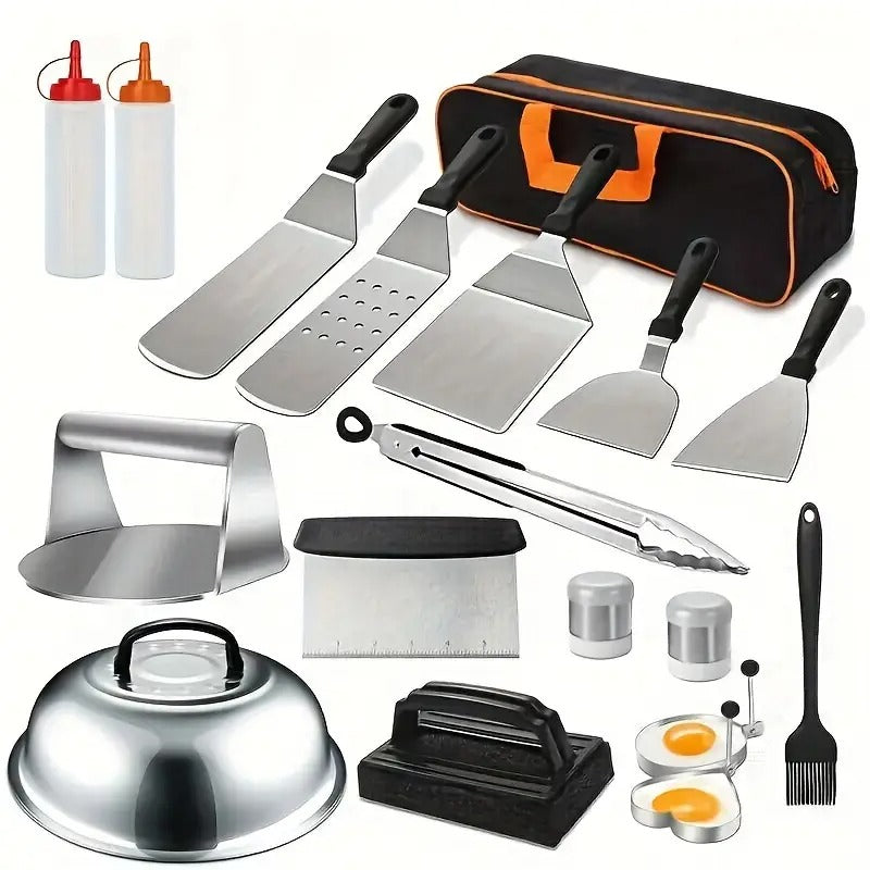 Flat Top Grill Accessories Stainless Steel Set (18pcs) Outdoor Grills - Tophatter Daily Deals