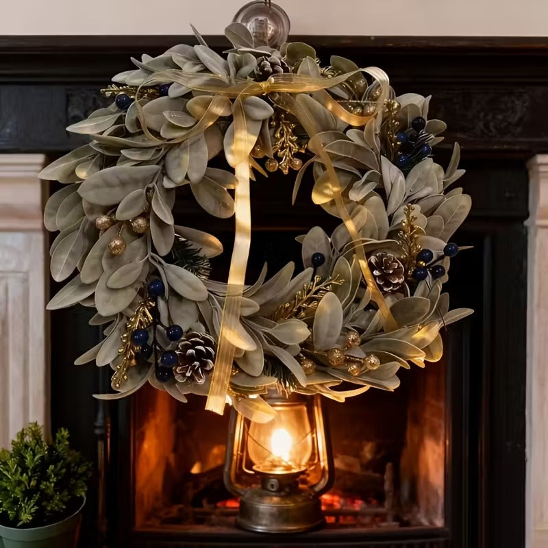 Rustic Farmhouse Sheep Ear Wreath with Pinecones Christmas - Tophatter Daily Deals