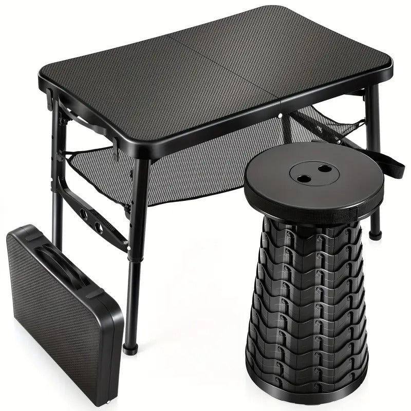 Retractable Folding Table and Adjustable Stool Set Outdoor Recreation > Camping > Camp Furniture - Tophatter Daily Deals
