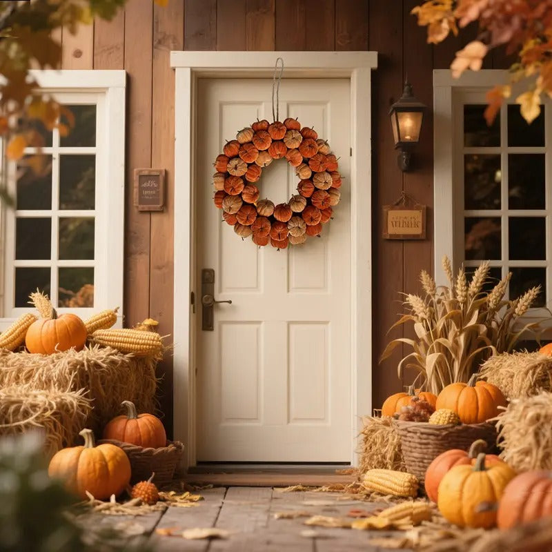 Halloween Harvest Pumpkin Wreath Halloween - Tophatter Daily Deals