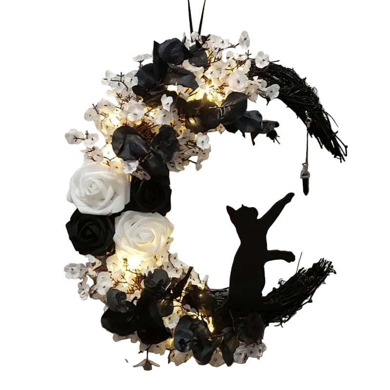 Gothic Cat Moon Wreath Door Hanging Decor - Tophatter Daily Deals