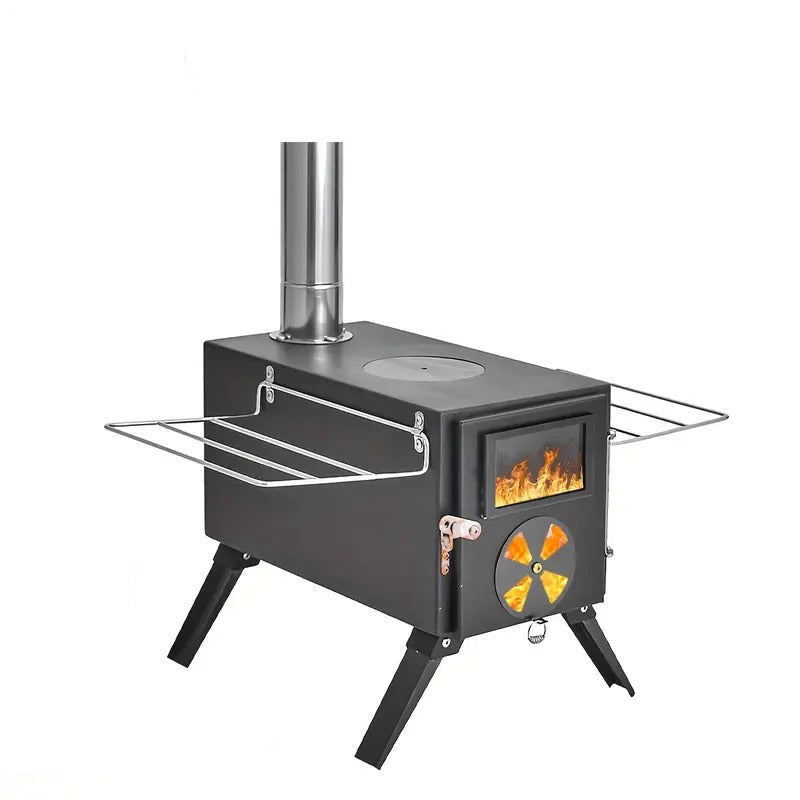 Portable Foldable Wood Stove with 7 Chimneys Outdoor Grills - Tophatter Daily Deals