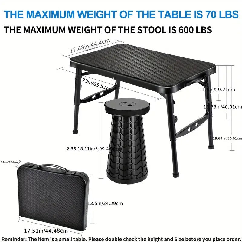 Retractable Folding Table and Adjustable Stool Set Outdoor Recreation > Camping > Camp Furniture - Tophatter Daily Deals