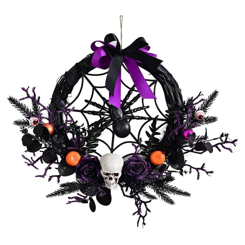 Halloween Wreath Skull and Purple Flower Door Decor Halloween - Tophatter Daily Deals