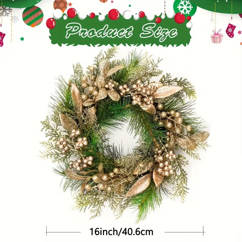 Classic Christmas Wreath Golden Leaves and Berries Occasions > Christmas > Christmas Wreaths & Garlands - Tophatter Daily Deals