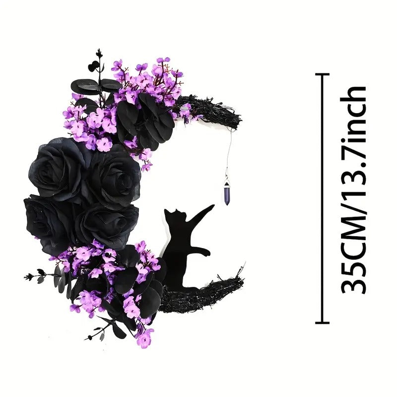 Halloween Black Cat Crescent Moon Wreath Occasions > Christmas > Christmas Wreaths & Garlands - Tophatter Daily Deals
