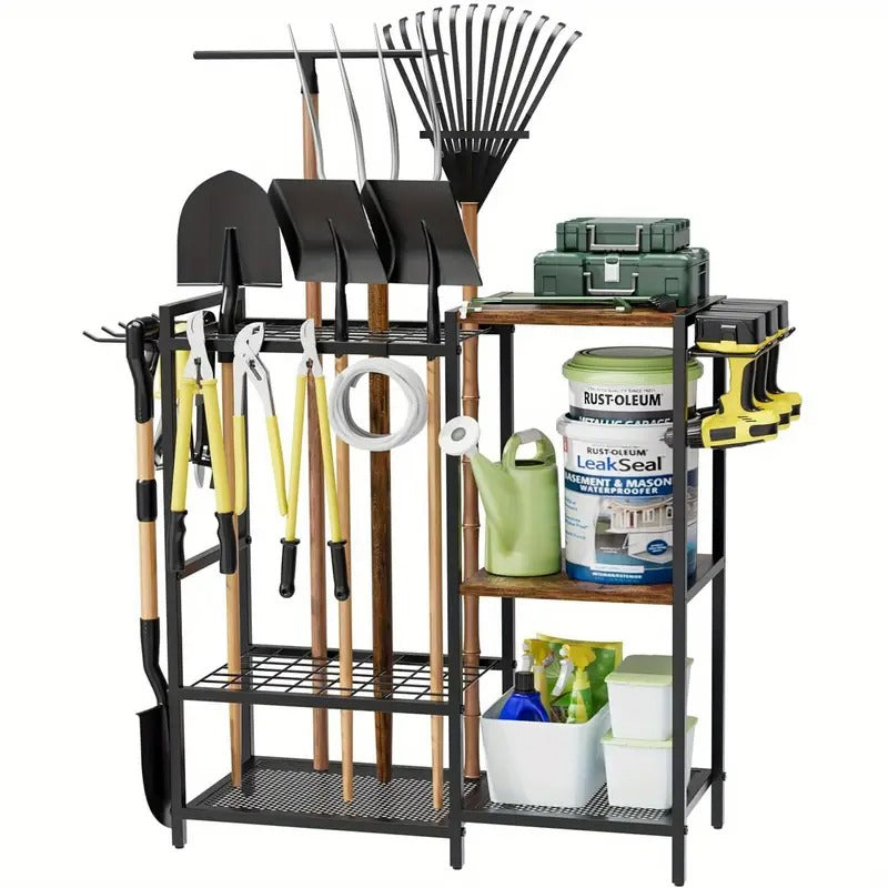 Garden Tool Rack with Wooden Shelves Outdoor & Garden Decor - Tophatter Daily Deals