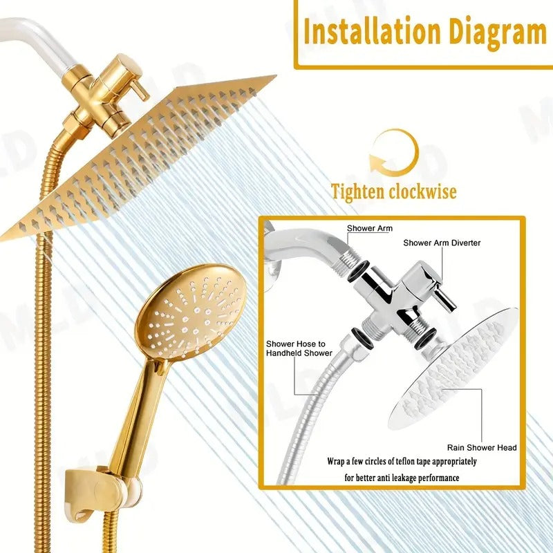 Golden Rainfall Shower Head Handheld Combo Set Shower Accessories - Tophatter Daily Deals