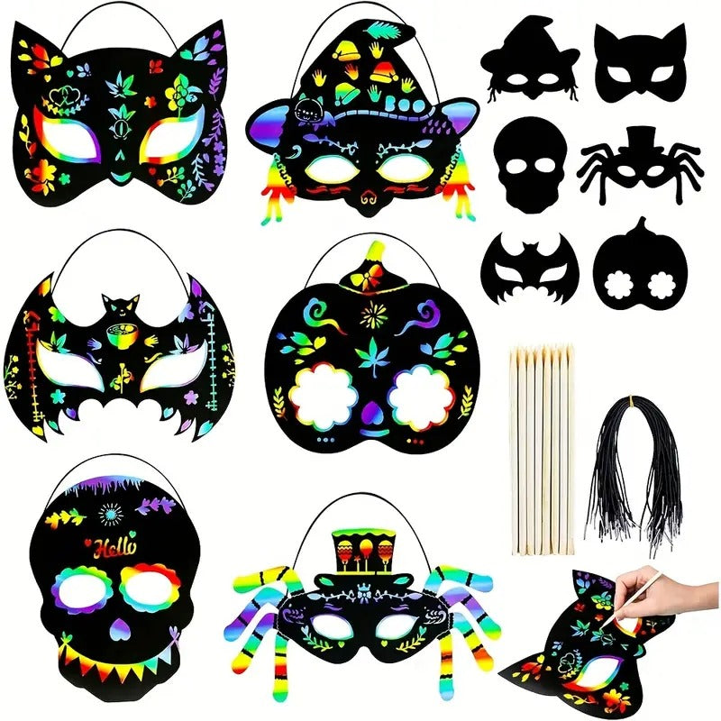 Halloween Scratch Art Mask Set (72pcs) Halloween - Tophatter Daily Deals