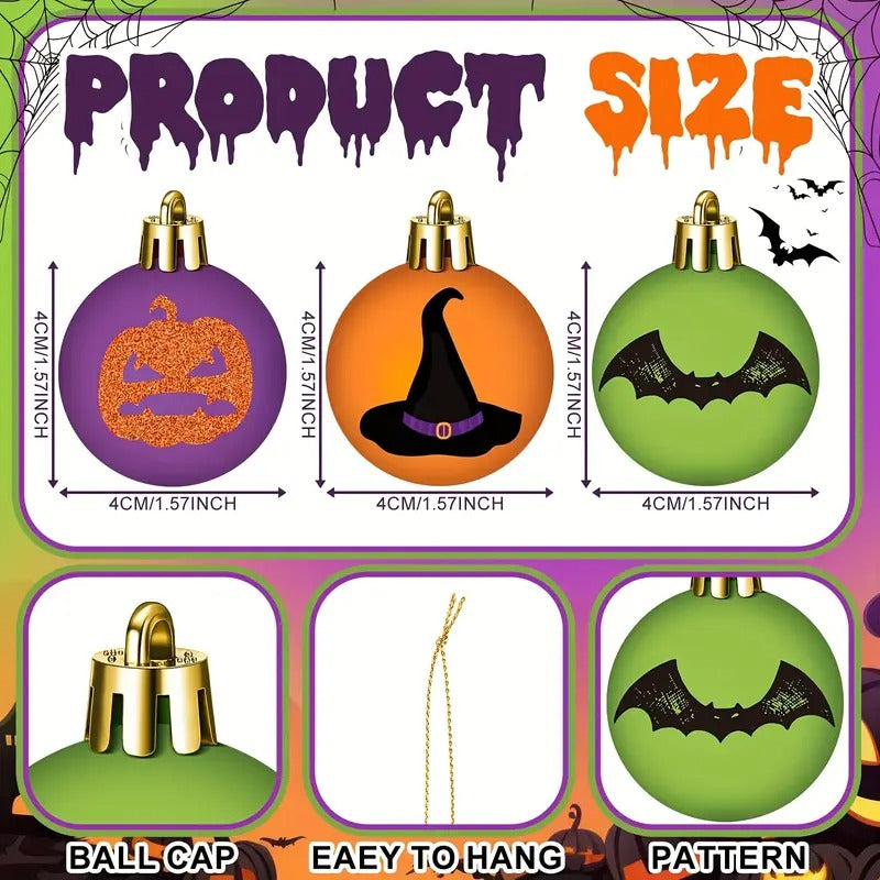 Halloween Tree Ornaments Spooky Baubles Set (24pcs) - Tophatter Daily Deals