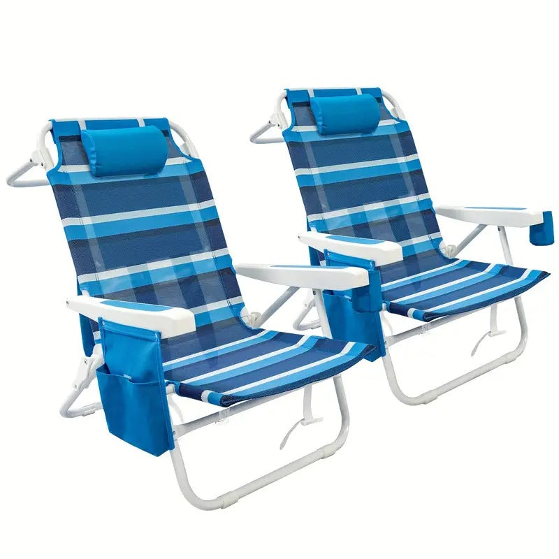 Foldable Beach Lounge Chairs with Backrest (2pcs) Outdoor Chairs - Tophatter Daily Deals