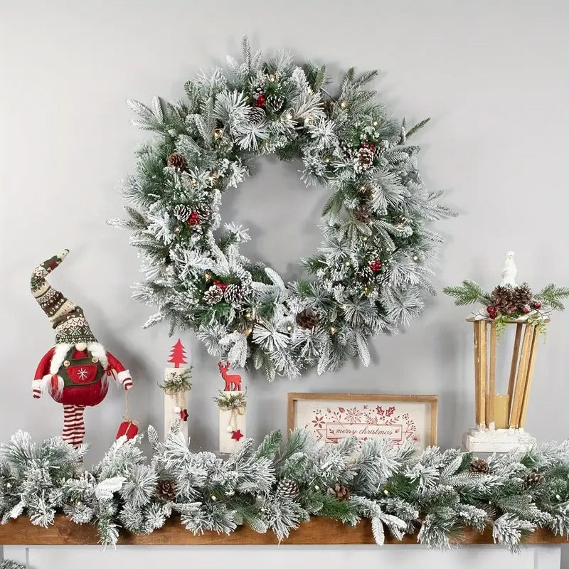 Christmas Wreath with Snowy Pine Cones Christmas - Tophatter Daily Deals