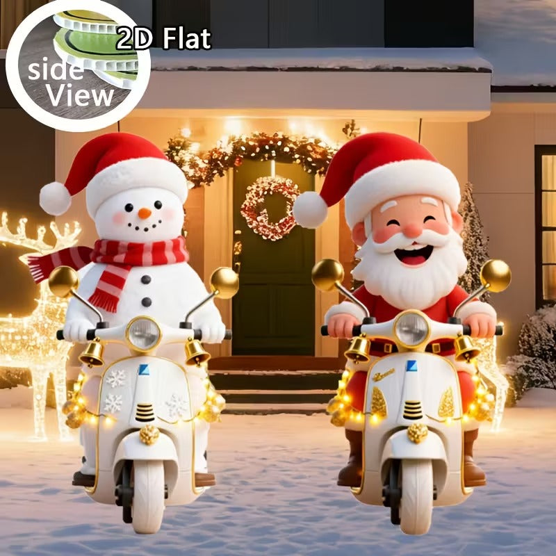 2D Motorcycle Santa & Snowman Christmas Lawn Decoration Set Christmas - Tophatter Daily Deals