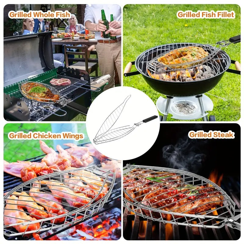 Fish Grilling Basket with Handle Outdoor Grill Accessories - Tophatter Daily Deals