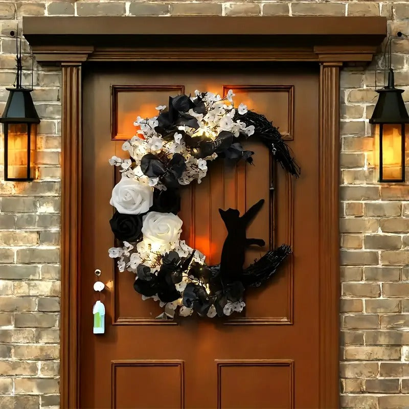 Gothic Cat Moon Wreath Door Hanging Decor - Tophatter Daily Deals