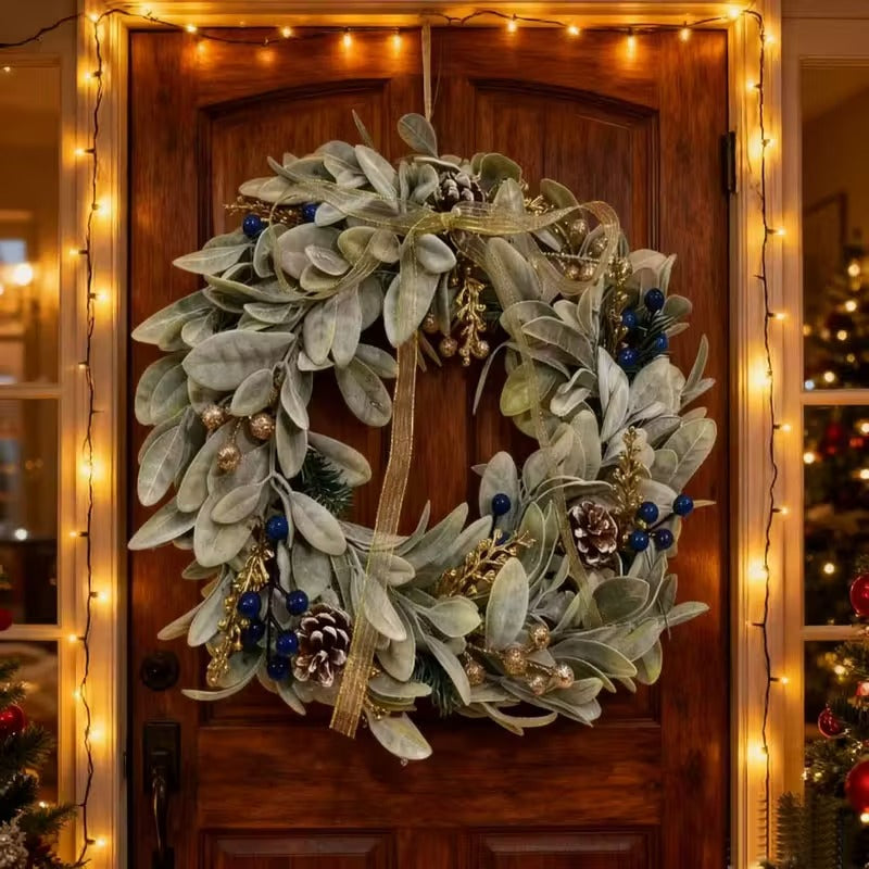 Rustic Farmhouse Sheep Ear Wreath with Pinecones Christmas - Tophatter Daily Deals