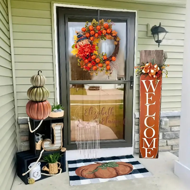 Halloween Autumn Scarecrow Wreath with Pumpkins Occasions > Christmas > Christmas Wreaths & Garlands - Tophatter Daily Deals