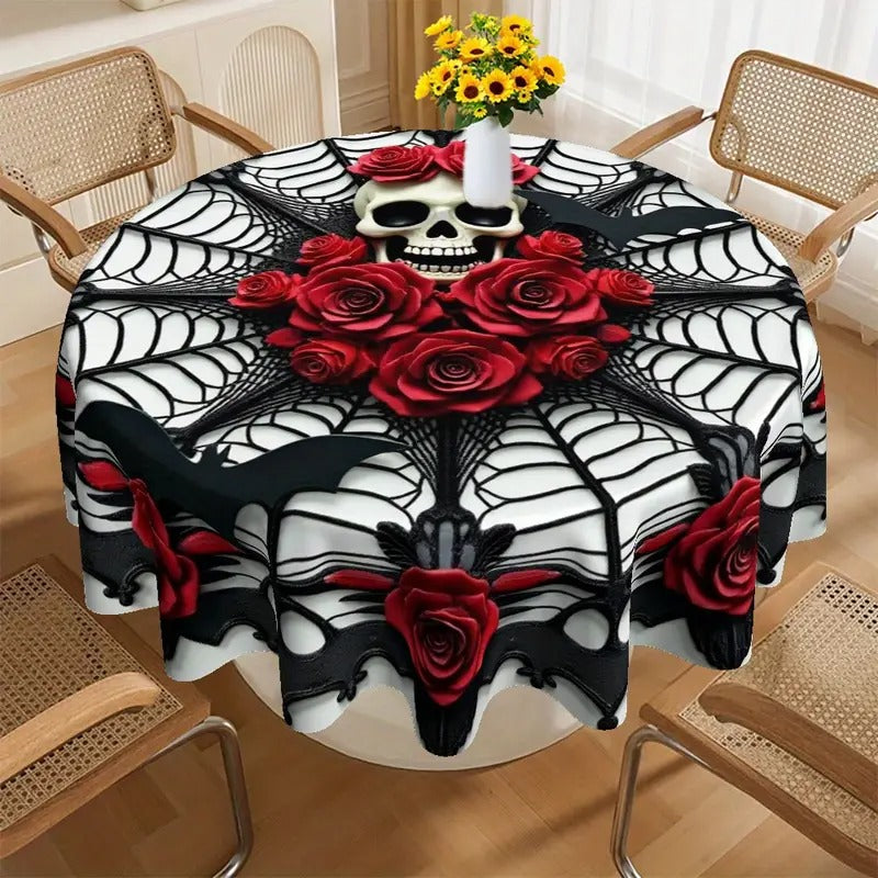 Gothic Skull Roses Round Tablecloth Halloween - Tophatter Daily Deals