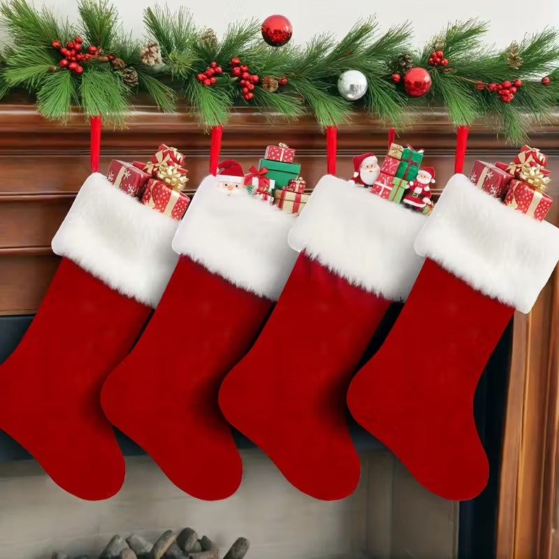 Classic Christmas Stockings Polyester Velvet Tube Socks (4pc) Christmas - Tophatter Daily Deals