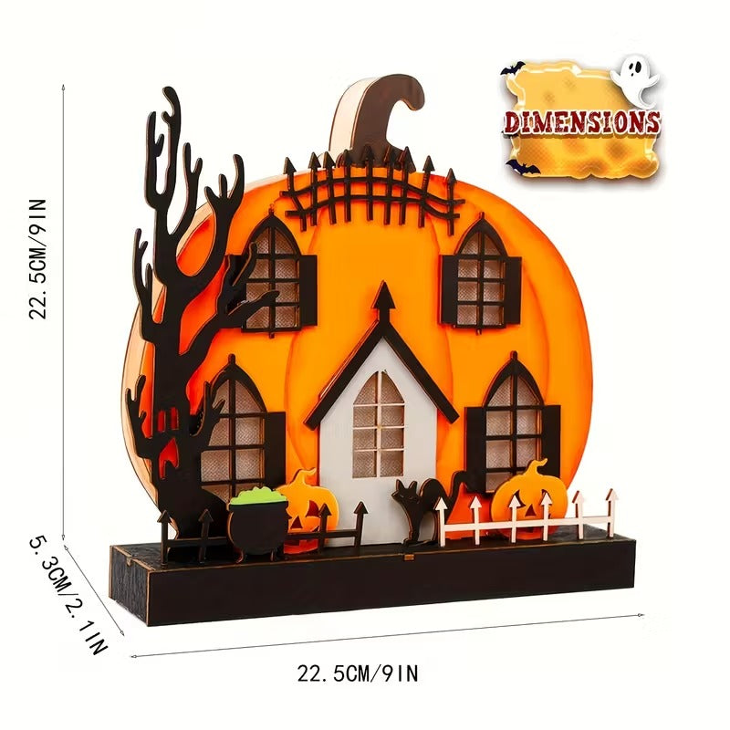 Wooden Lighted Pumpkin House Halloween Tabletop Decoration Halloween - Tophatter Daily Deals