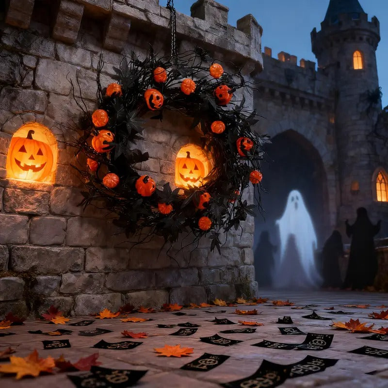 Halloween Pumpkin Wreath Door Hanging Decoration Halloween - Tophatter Daily Deals