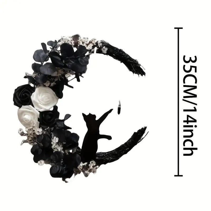 Gothic Cat Moon Wreath Door Hanging Decor - Tophatter Daily Deals