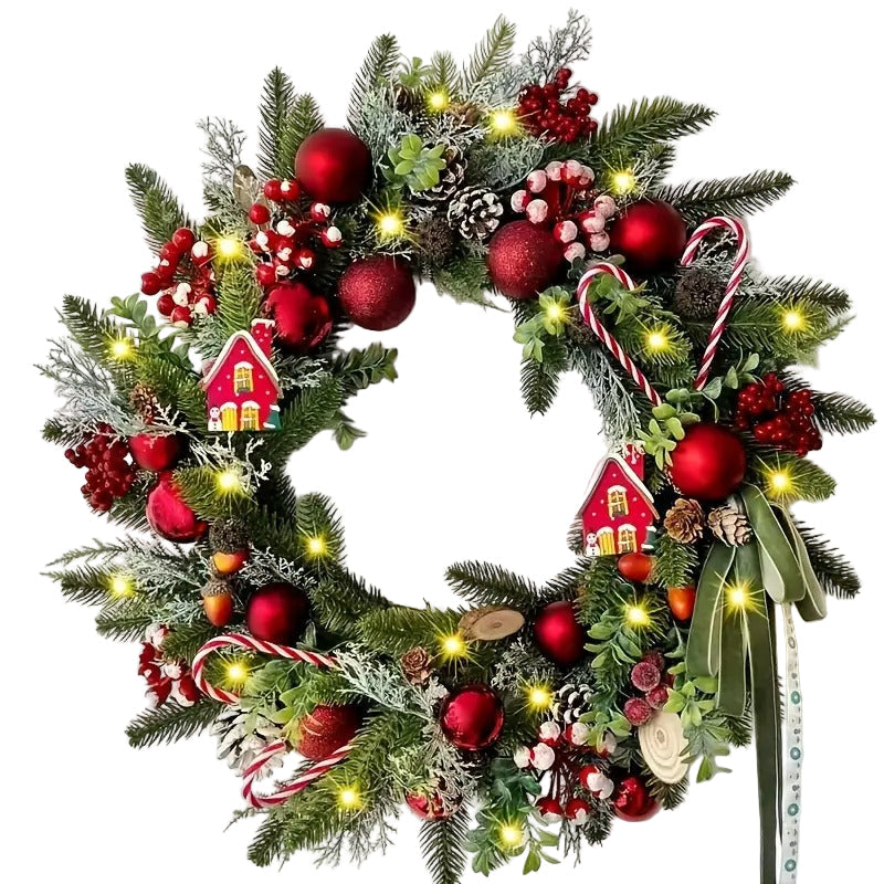 Christmas Wreath with Red Berries, Pine Cones & Candy Accents Christmas - Tophatter Daily Deals