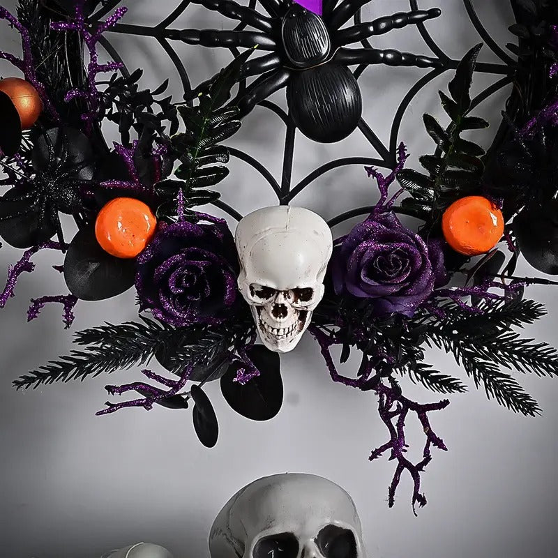 Halloween Wreath Skull and Purple Flower Door Decor Halloween - Tophatter Daily Deals