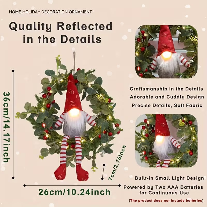 Christmas Gnome Wreath LED Wall Hanging Decor Christmas - Tophatter Daily Deals
