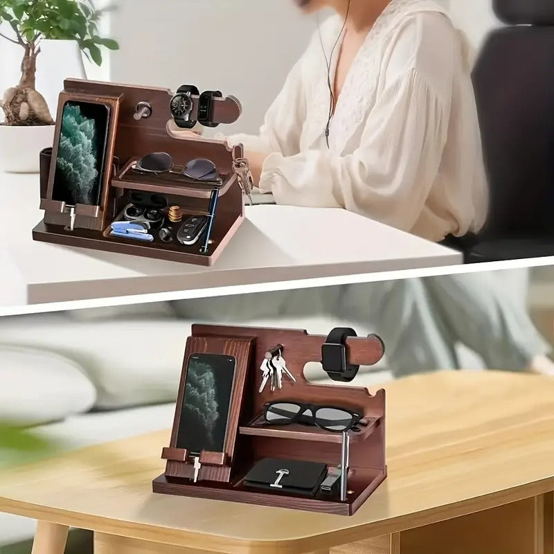 Wooden Desk Organizer Phone Docking Station Stand Mobile Accessories - Tophatter Daily Deals