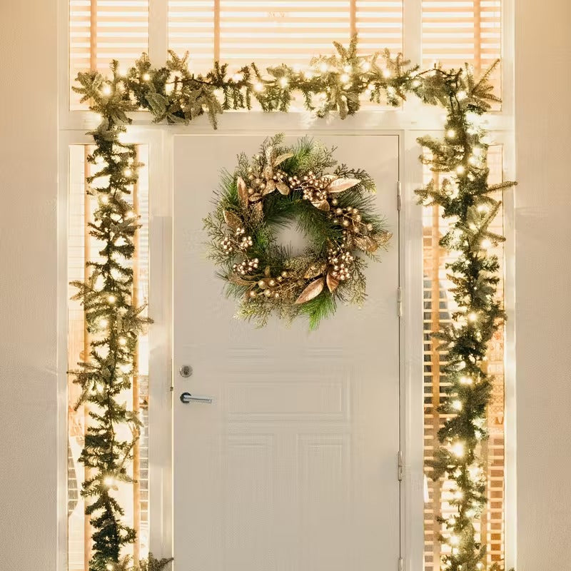 Classic Christmas Wreath Golden Leaves and Berries Occasions > Christmas > Christmas Wreaths & Garlands - Tophatter Daily Deals