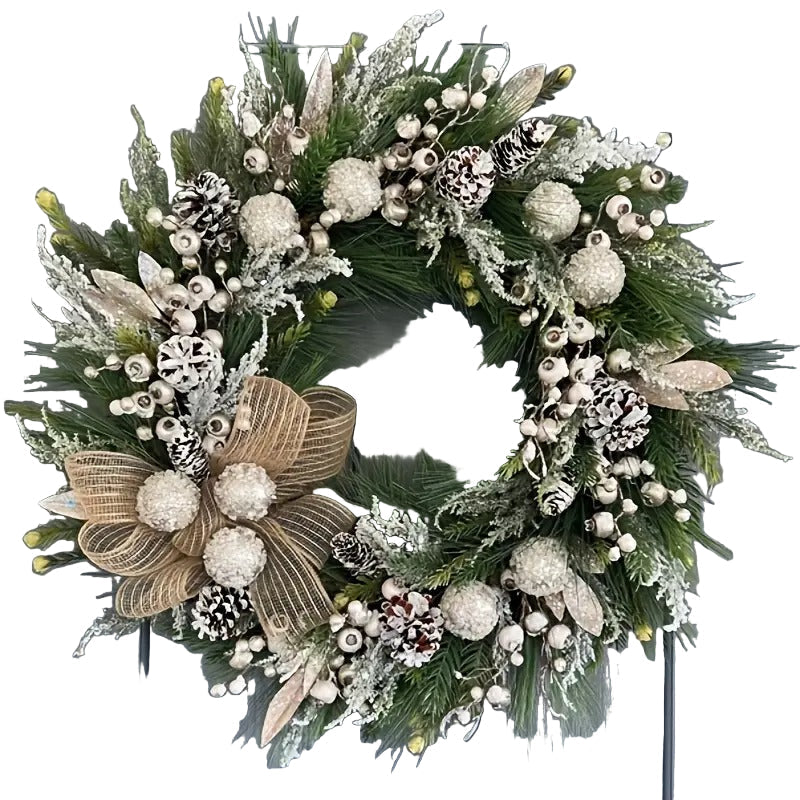 Silver Frost Christmas Wreath with Pine Branches Christmas - Tophatter Daily Deals