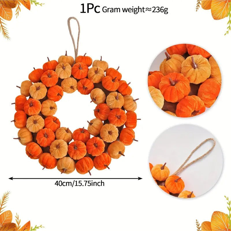 Faux Velvet Pumpkin Wreath Wall Hanging Occasions > Christmas > Christmas Wreaths & Garlands - Tophatter Daily Deals