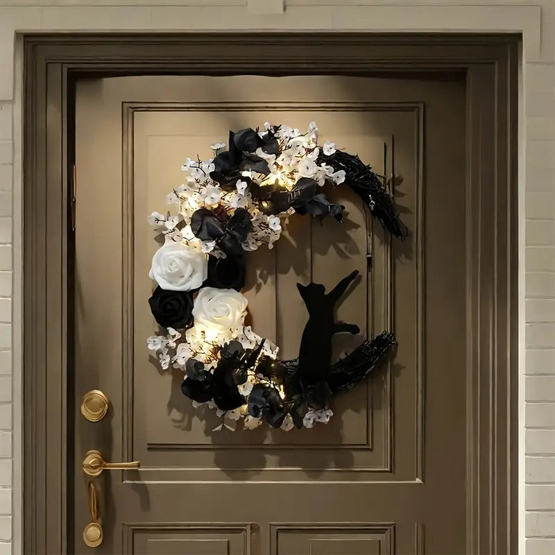 Gothic Cat Moon Wreath Door Hanging Decor - Tophatter Daily Deals