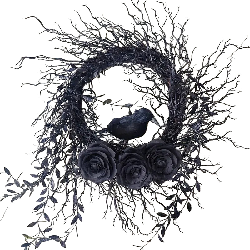 Halloween Wreath Crow & Dark Blue Roses Halloween - Tophatter Daily Deals