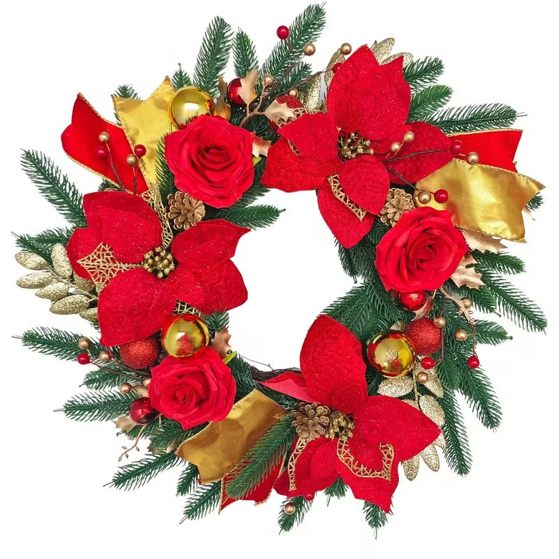 Front Door Christmas Wreath with Red Flowers - Tophatter Daily Deals