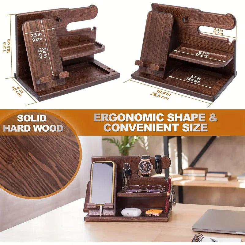 Wooden Desk Organizer Phone Docking Station Stand Mobile Accessories - Tophatter Daily Deals