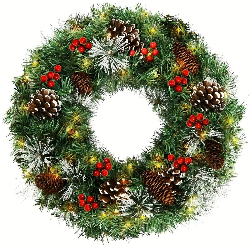 Christmas Wreath Pre-Lit Pine Cone LED Decoration Christmas - Tophatter Daily Deals