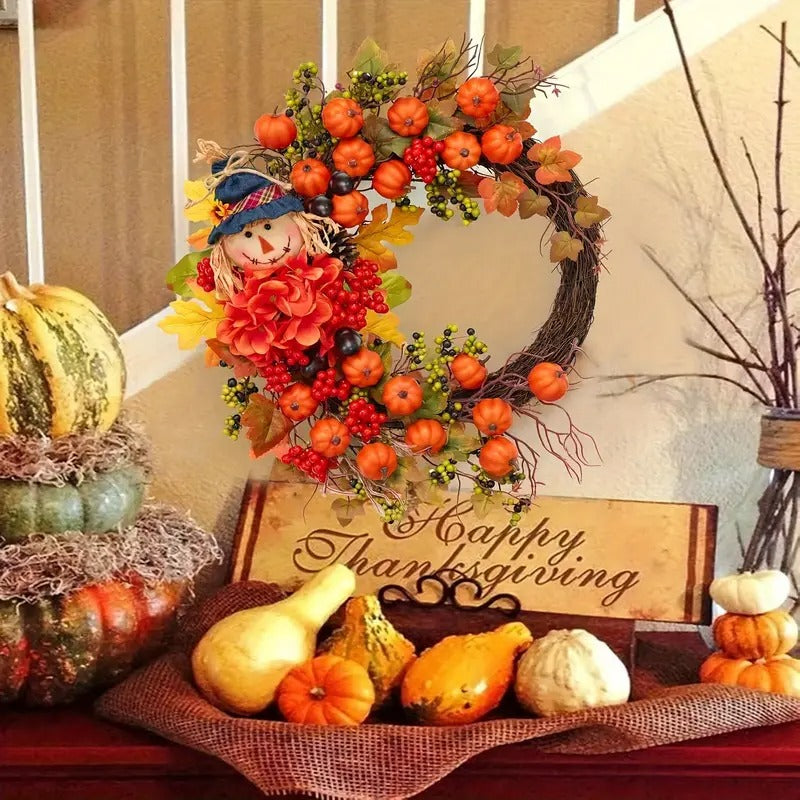 Halloween Autumn Scarecrow Wreath with Pumpkins Occasions > Christmas > Christmas Wreaths & Garlands - Tophatter Daily Deals