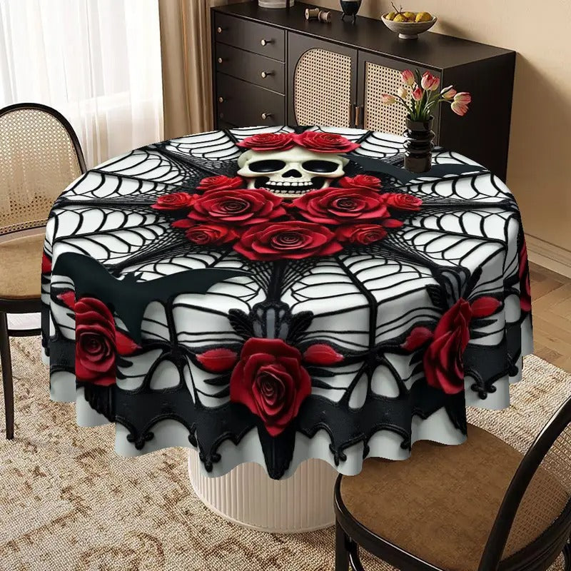 Gothic Skull Roses Round Tablecloth Halloween - Tophatter Daily Deals