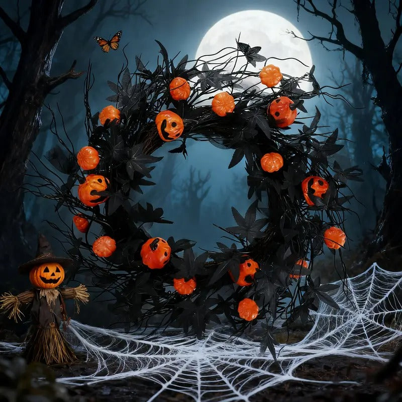 Halloween Pumpkin Wreath Door Hanging Decoration Halloween - Tophatter Daily Deals