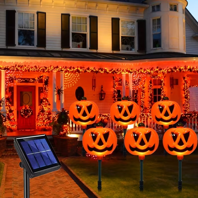 Solar Powered Pumpkin Lights (Set of 6) Halloween - Tophatter Daily Deals