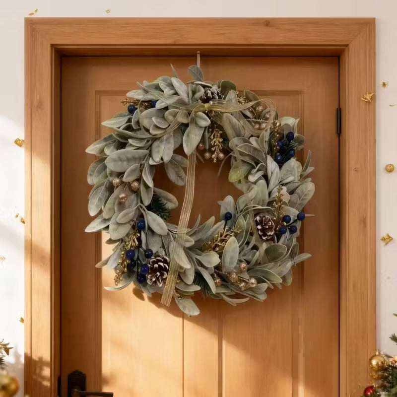 Rustic Farmhouse Sheep Ear Wreath with Pinecones Christmas - Tophatter Daily Deals