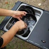 Rectangular Stainless Steel Camping Sink with Wooden Lid Camp Cooking - Tophatter Daily Deals