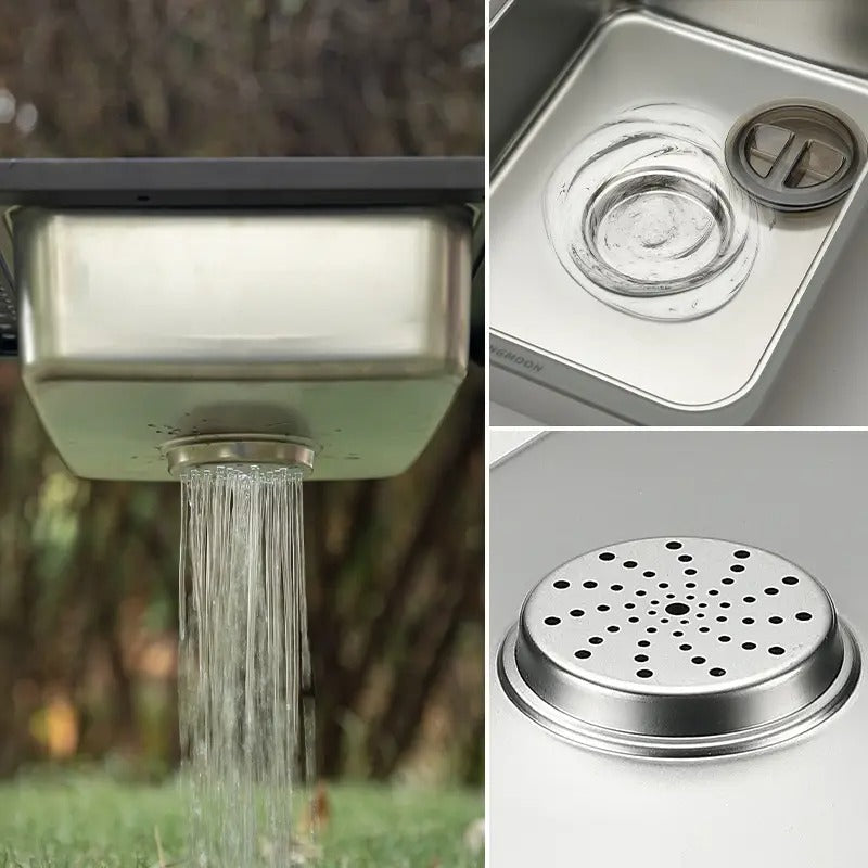 Rectangular Stainless Steel Camping Sink with Wooden Lid Camp Cooking - Tophatter Daily Deals